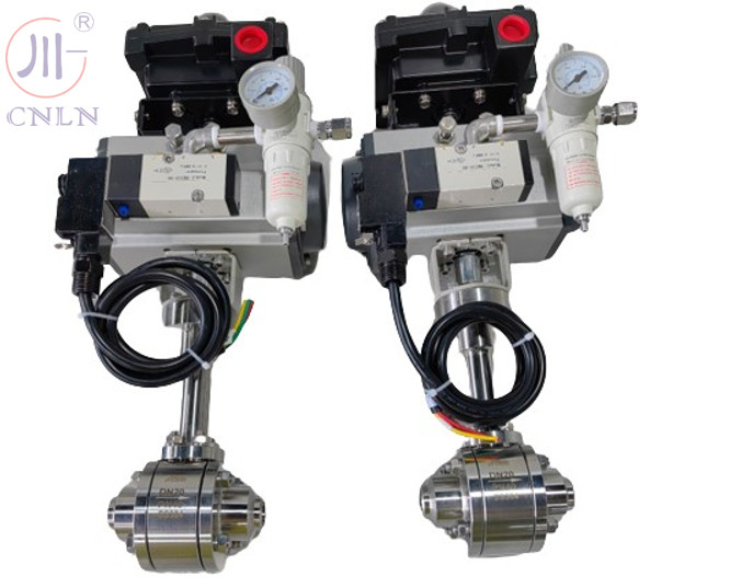 CF3/CF8 DN20 วาล์วลูกกลมปนูเมติกไครโอเจนิกจากเหล็กดัดเหล็ก สําหรับ LNG/LOX/LN2/LAR/LCO2 ก๊าซเหลว
